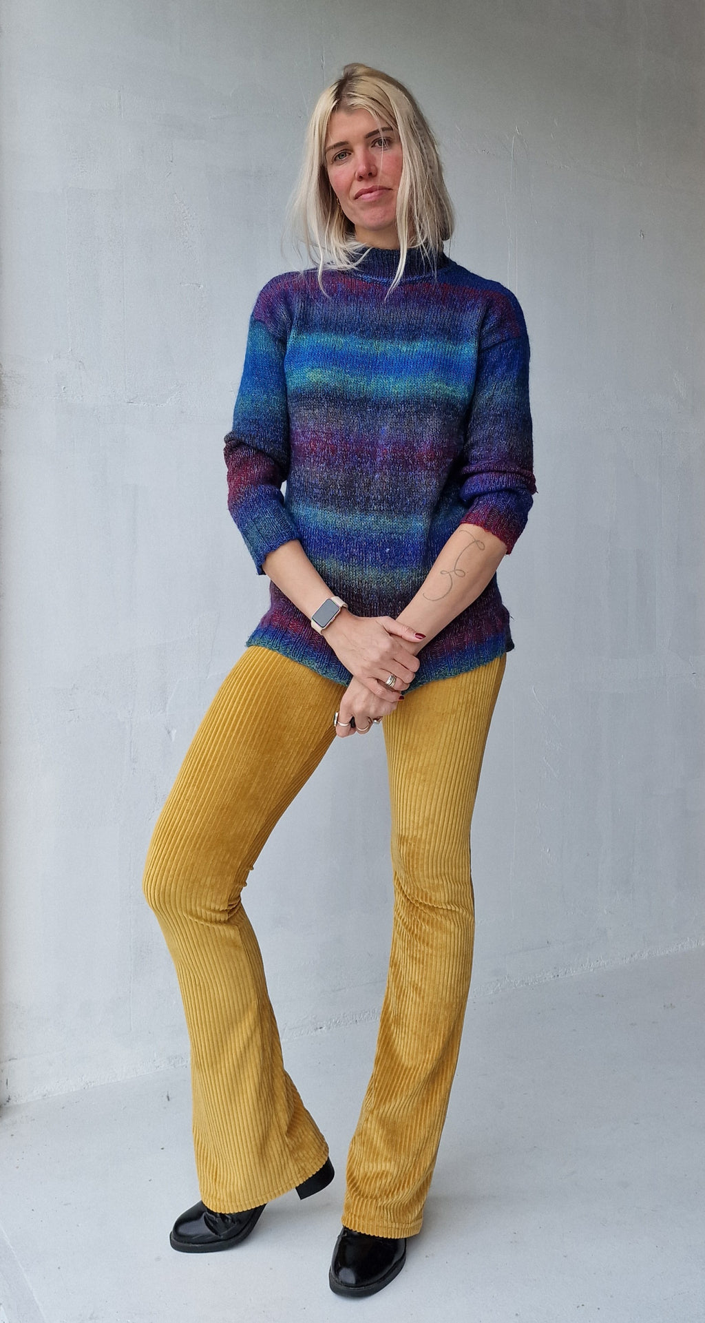 Extra lange flared legging | rib yellow | tall | Lengte 34 en 36