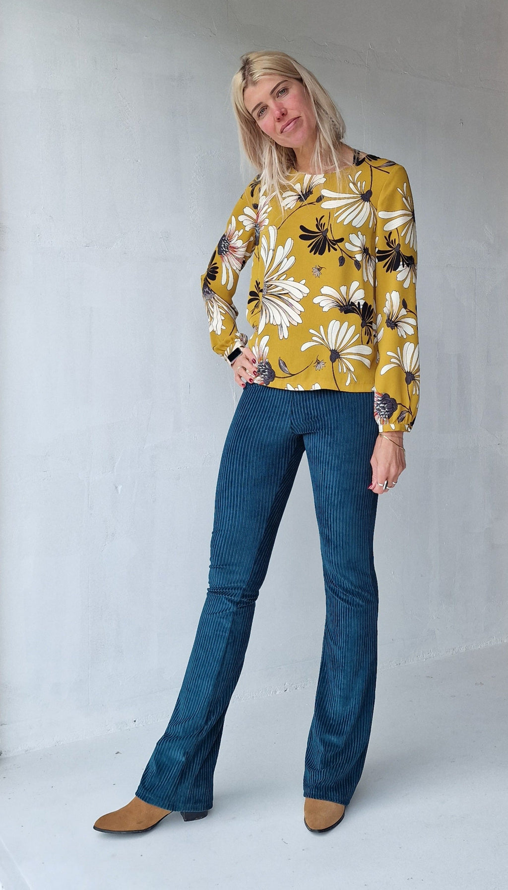 Extra lange flared pants | rib petrol | TALL | Lengte 34 & 36 |