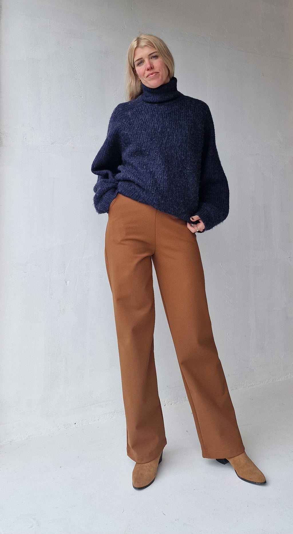Extra lange wide leg | fleece camel brown | tall | lengtemaat 34 en 36