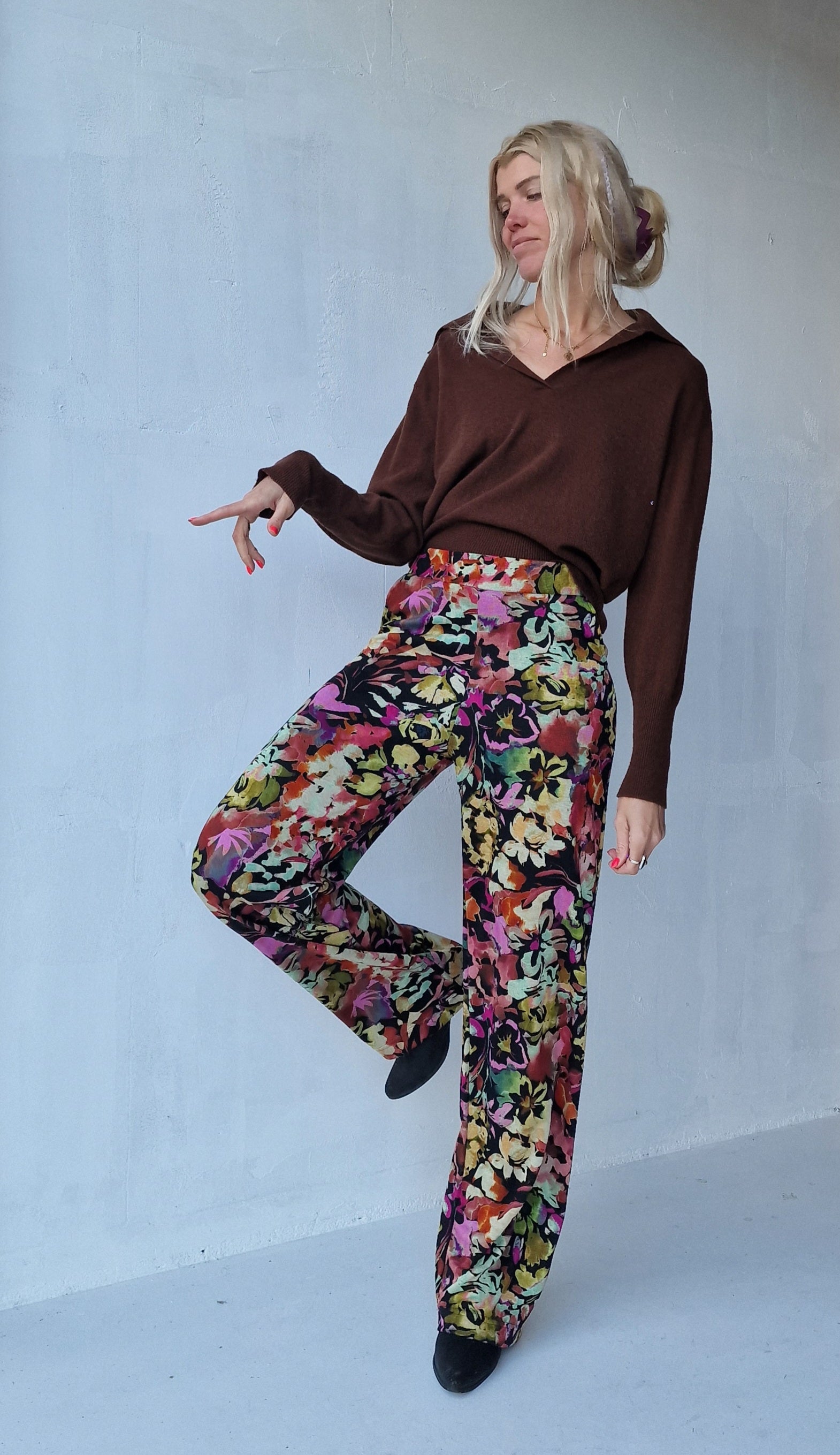 Extra lange wide leg | flowerprint | tall | lengtemaat 36