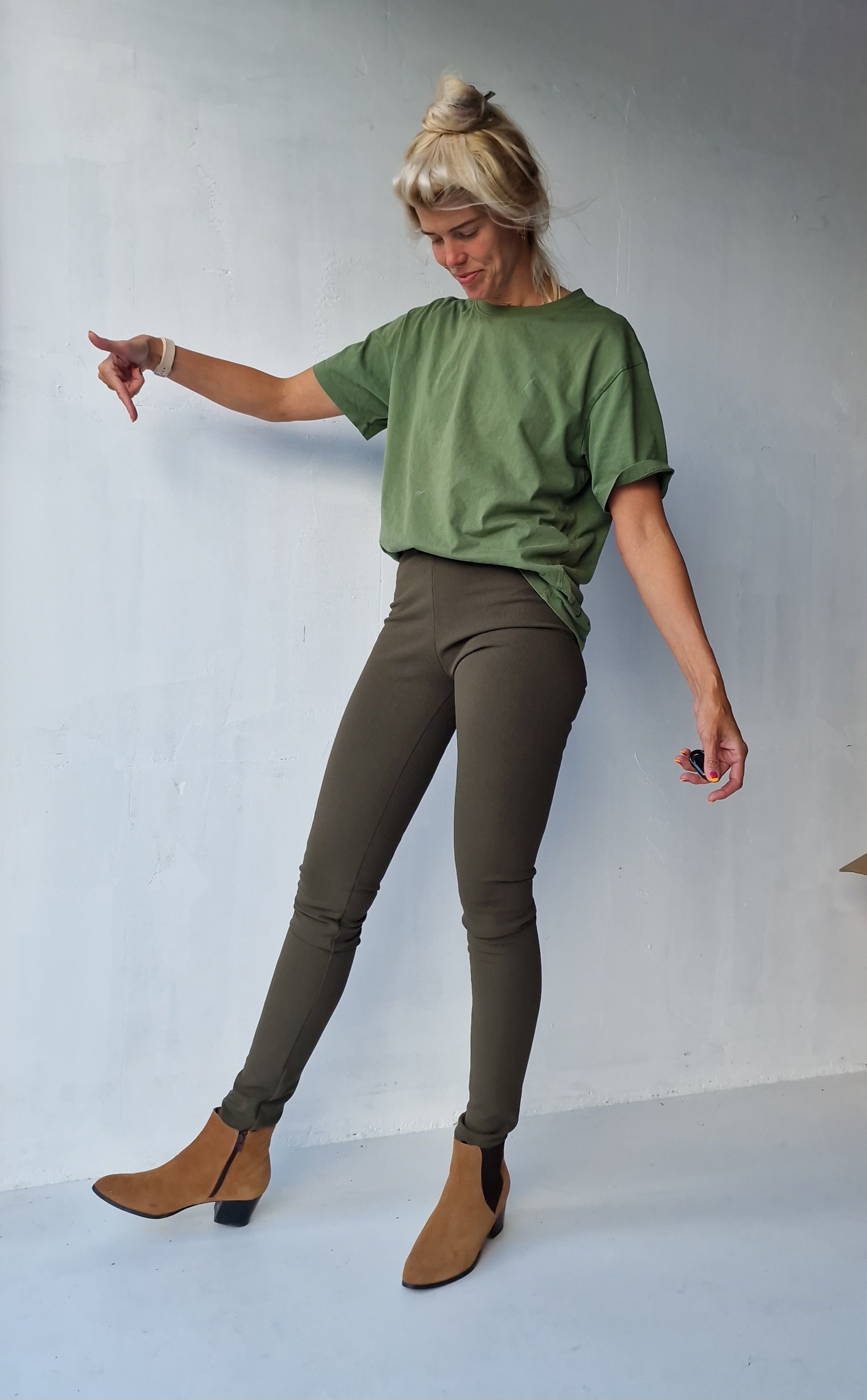 Legging olijf fleece | tall | lengte 34 en 36