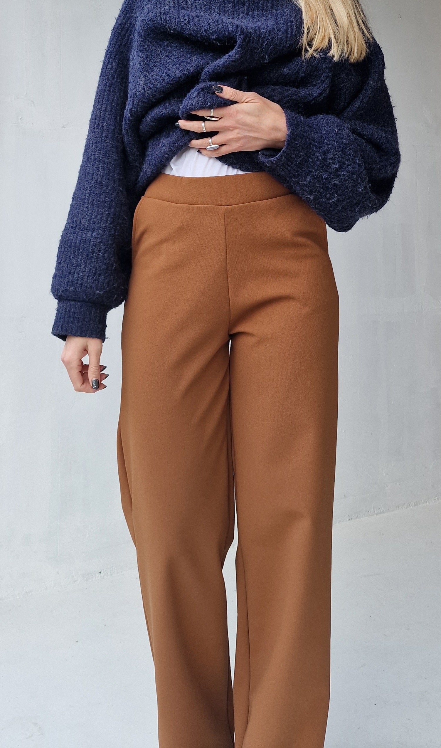 Extra lange wide leg | fleece camel brown | tall | lengtemaat 34 en 36
