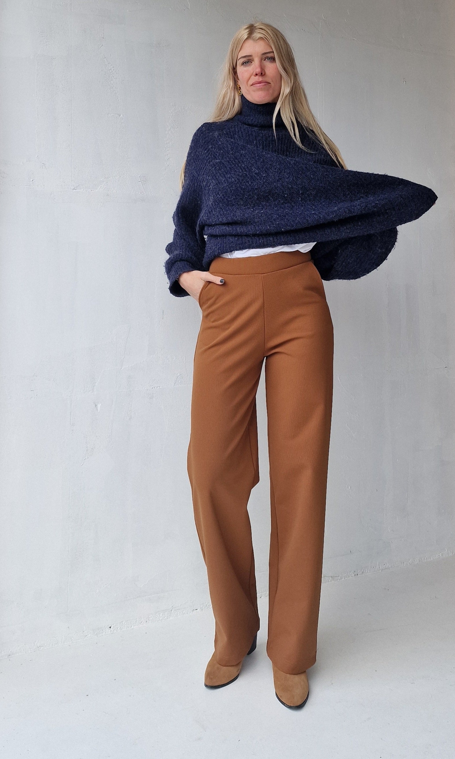 Extra lange wide leg | fleece camel brown | tall | lengtemaat 34 en 36