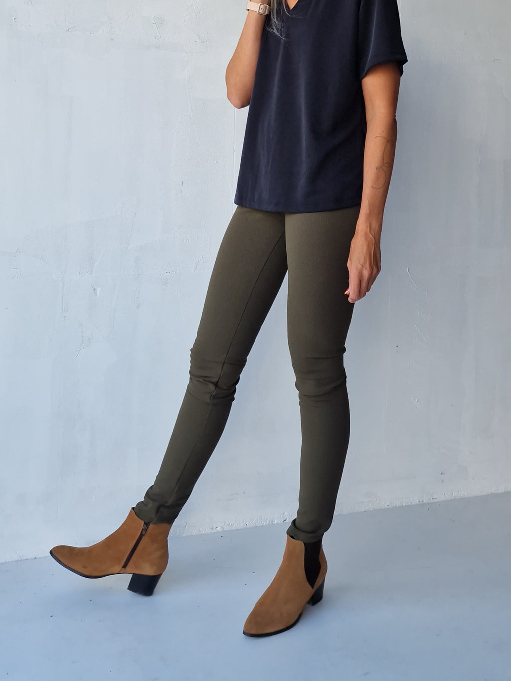 Legging olijf fleece | tall | lengte 34 en 36