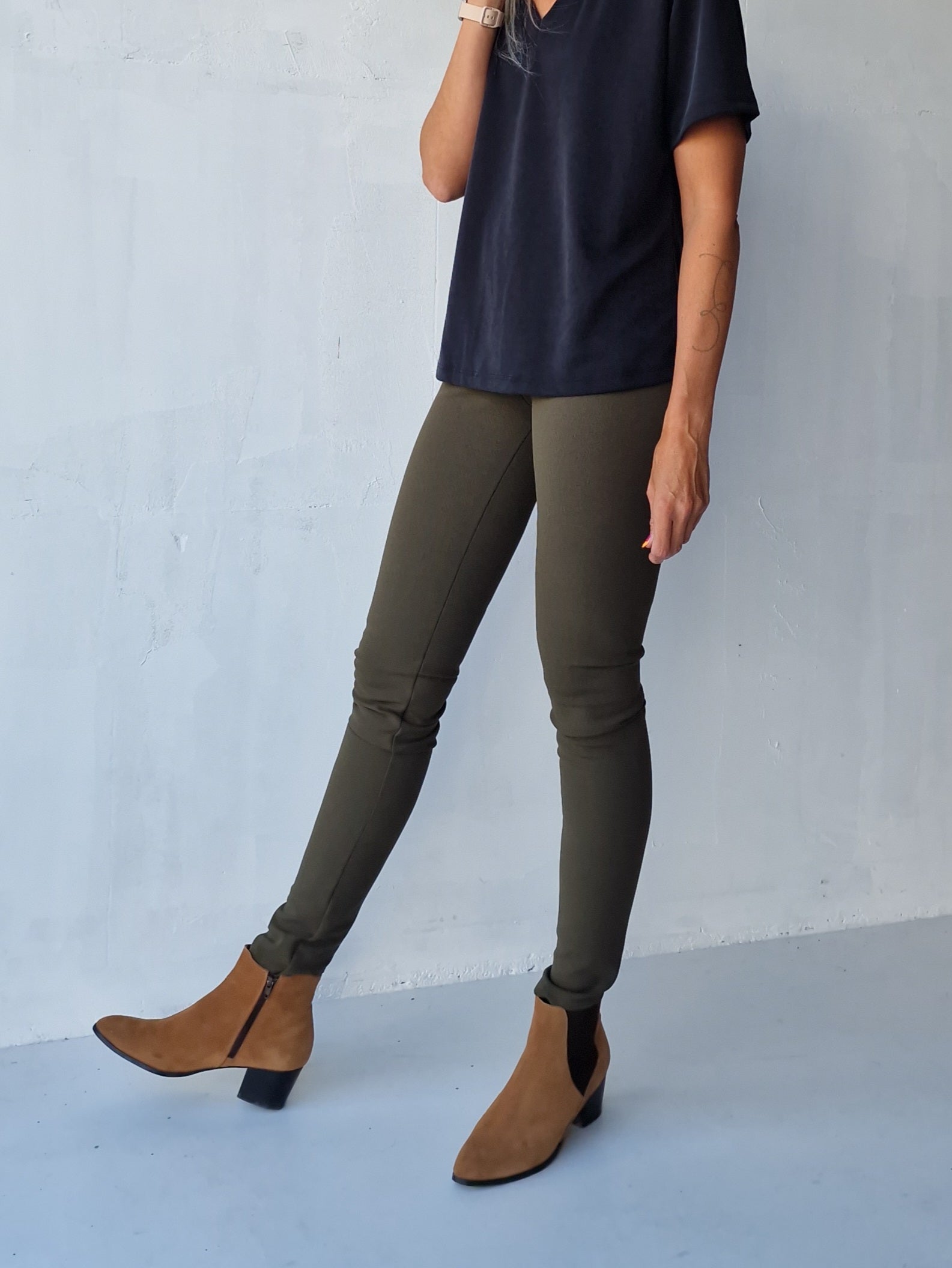 Legging olijf fleece | tall | lengte 34 en 36