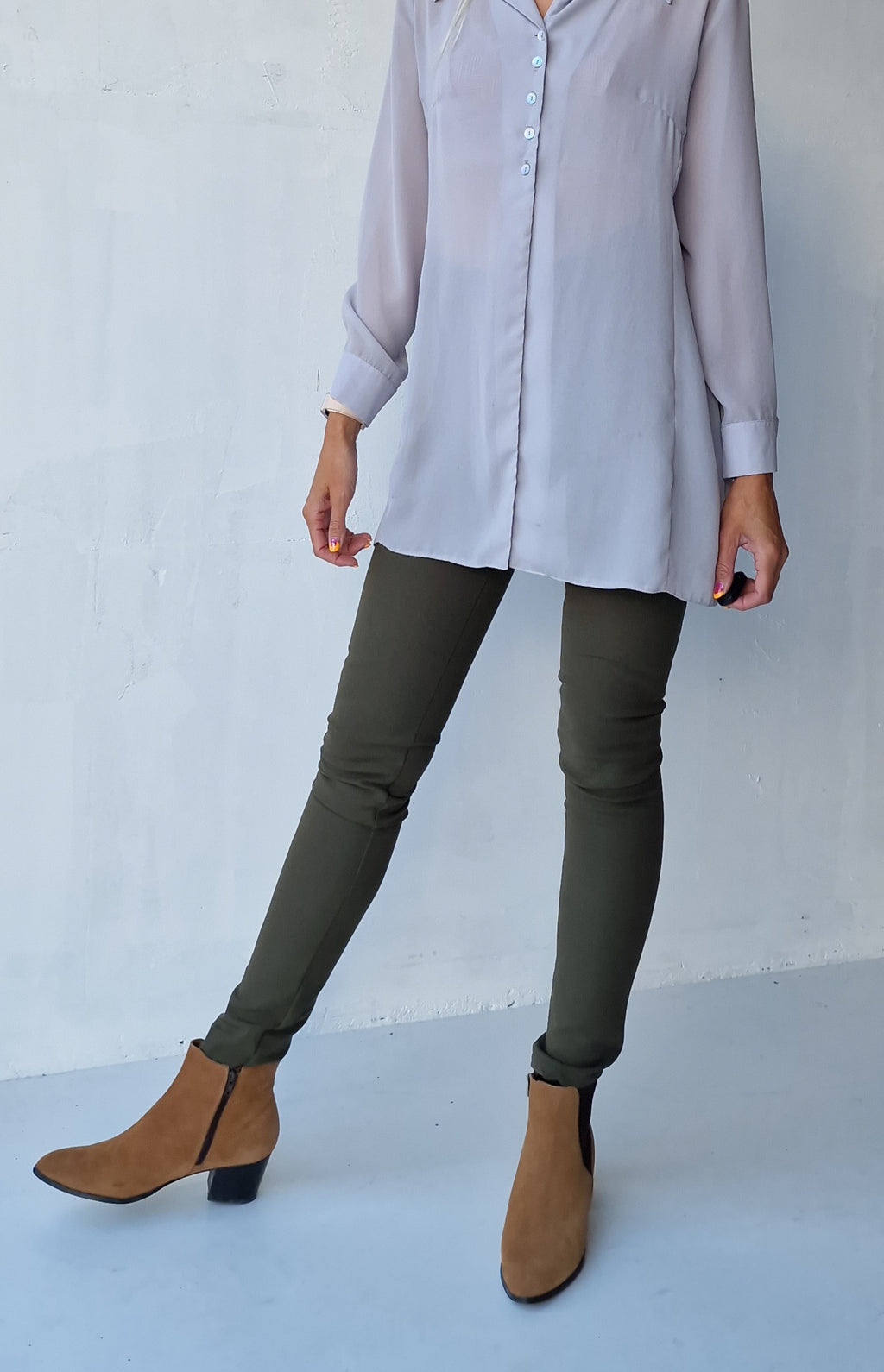 Legging olijf fleece | tall | lengte 34 en 36