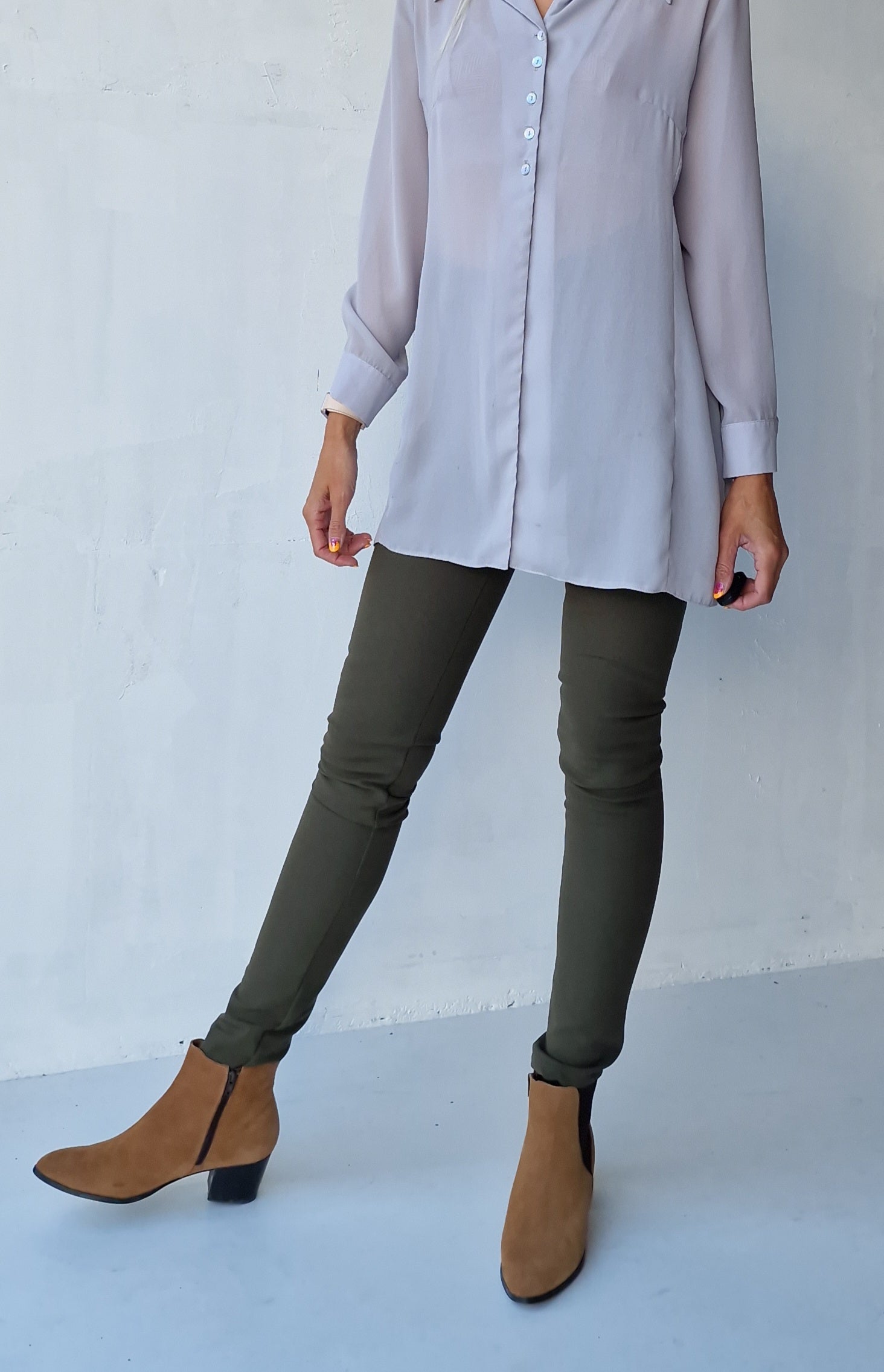 Legging olijf fleece | tall | lengte 34 en 36
