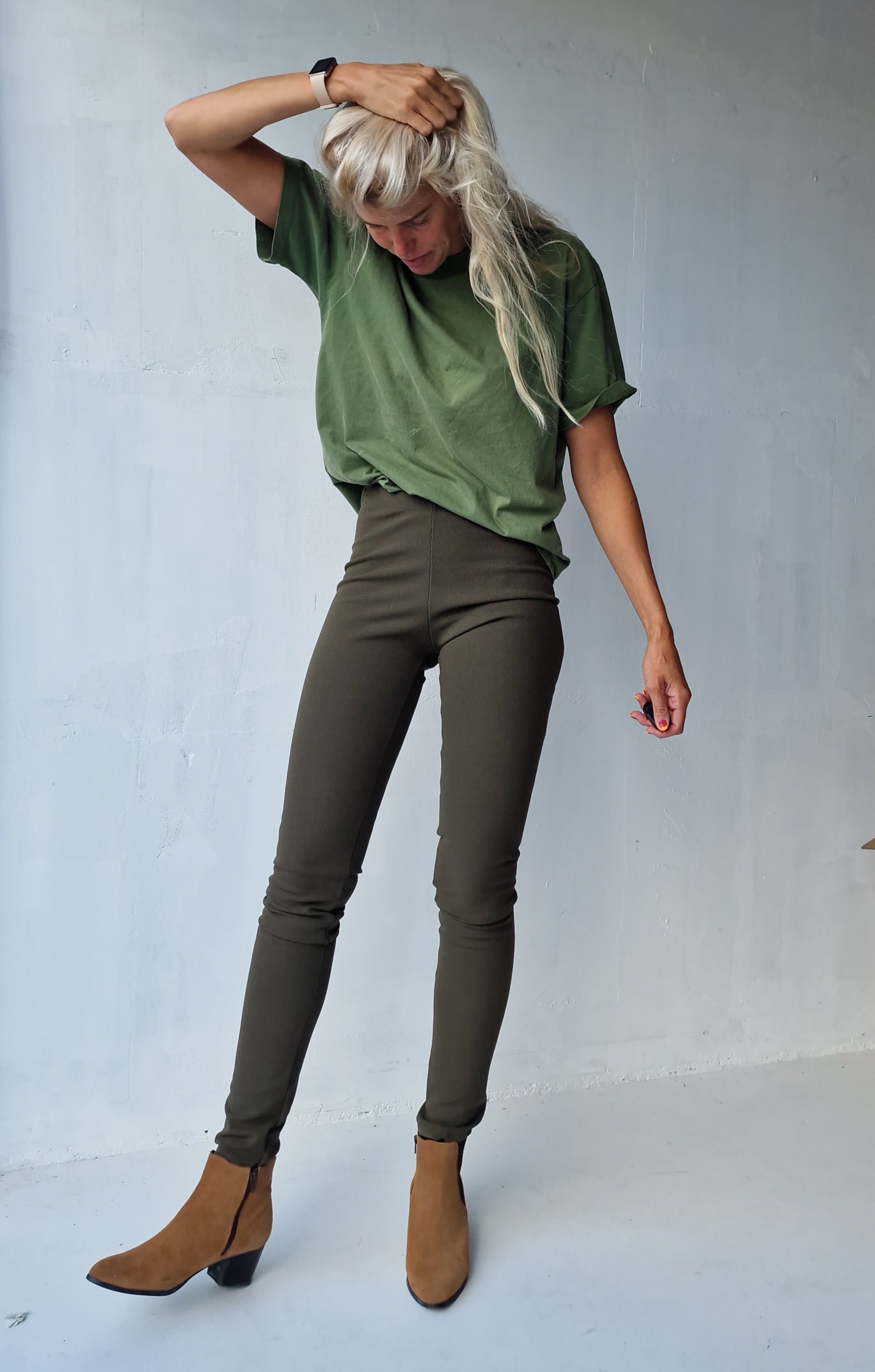 Legging olijf fleece | tall | lengte 34 en 36