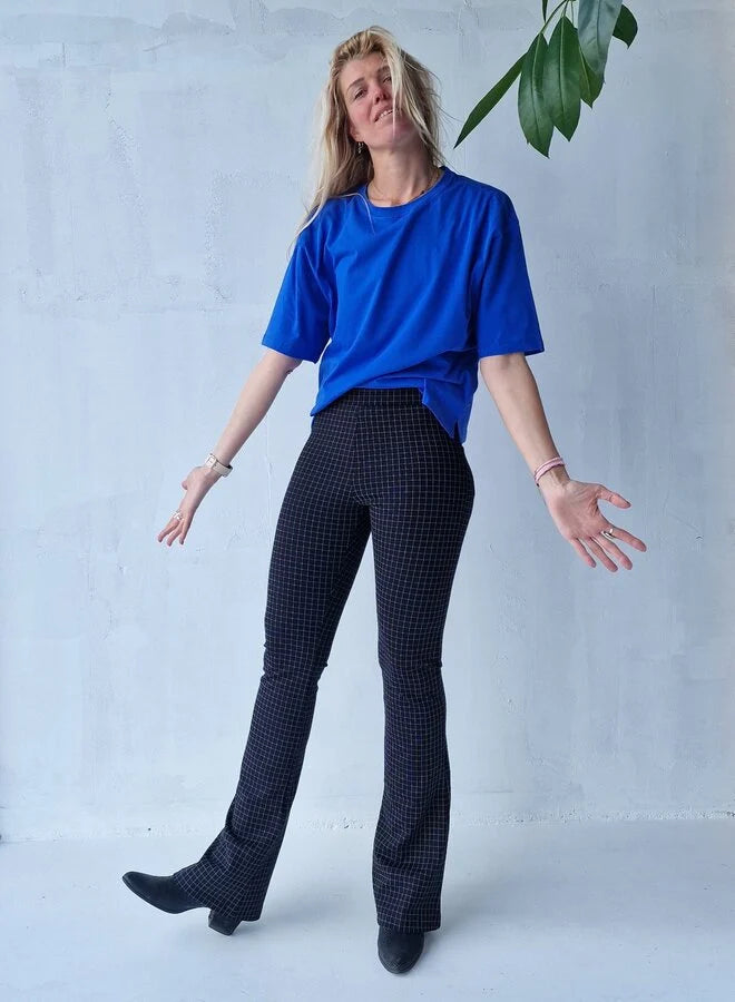Extra lange flared pants | blokjes zwart/wit | tall | Lengtemaat 32, 34 en 36