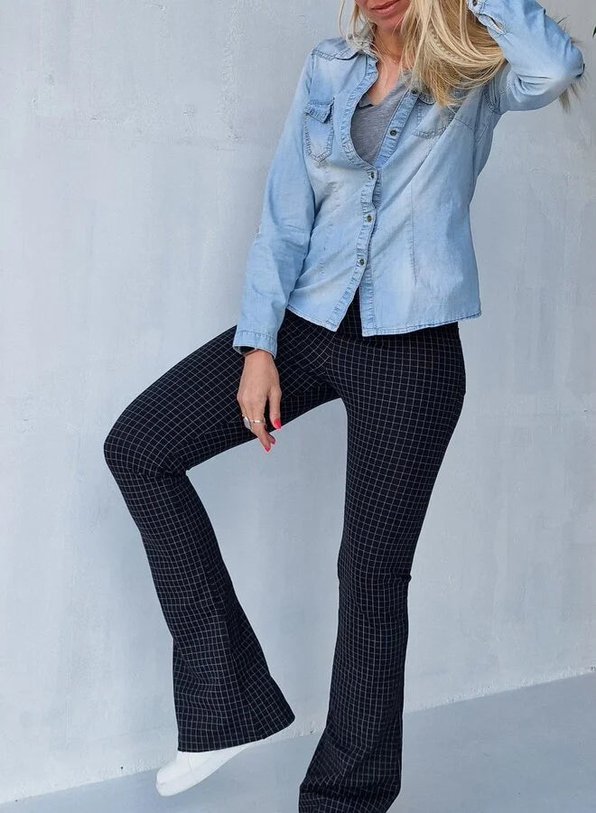 Extra lange flared pants | blokjes zwart/wit | tall | Lengtemaat 32, 34 en 36