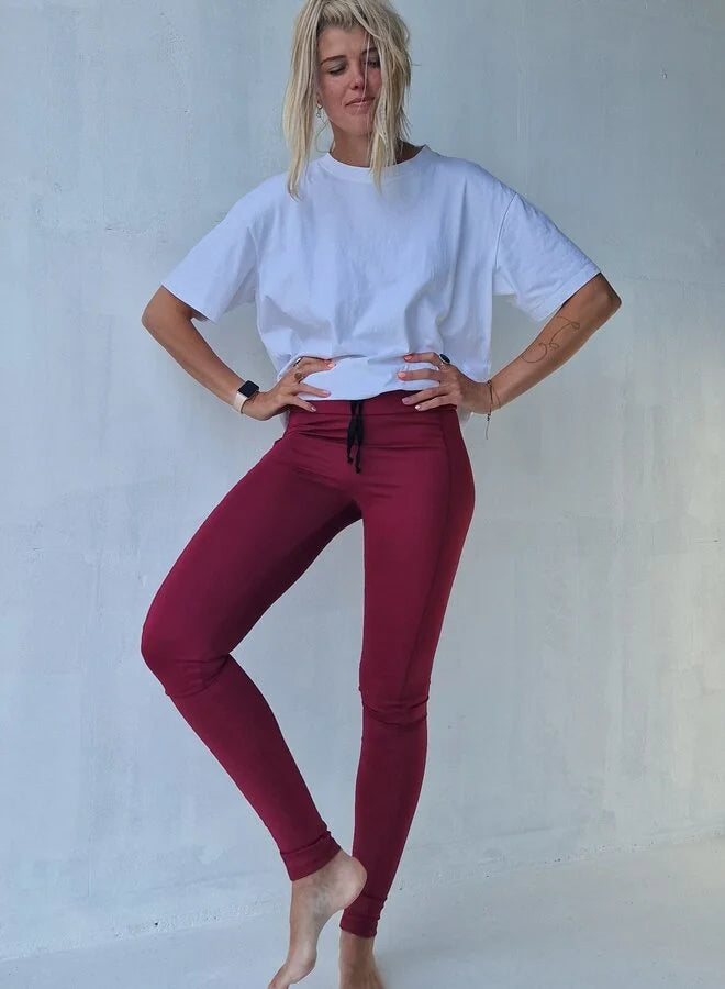 Extra lange sportlegging | steekzak & koordje | wijnrood | tall | lengtemaat 32, 34 en 36