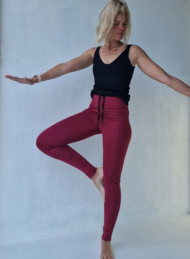 Extra lange sportlegging | steekzak & koordje | wijnrood | tall | lengtemaat 32, 34 en 36