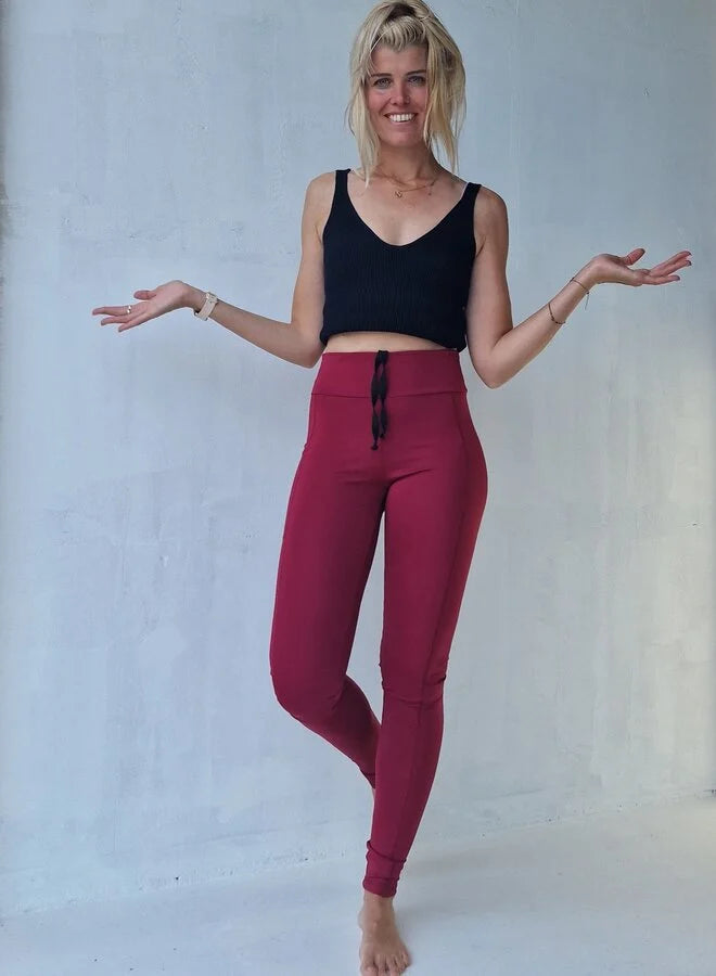 Extra lange sportlegging | steekzak & koordje | wijnrood | tall | lengtemaat 32, 34 en 36