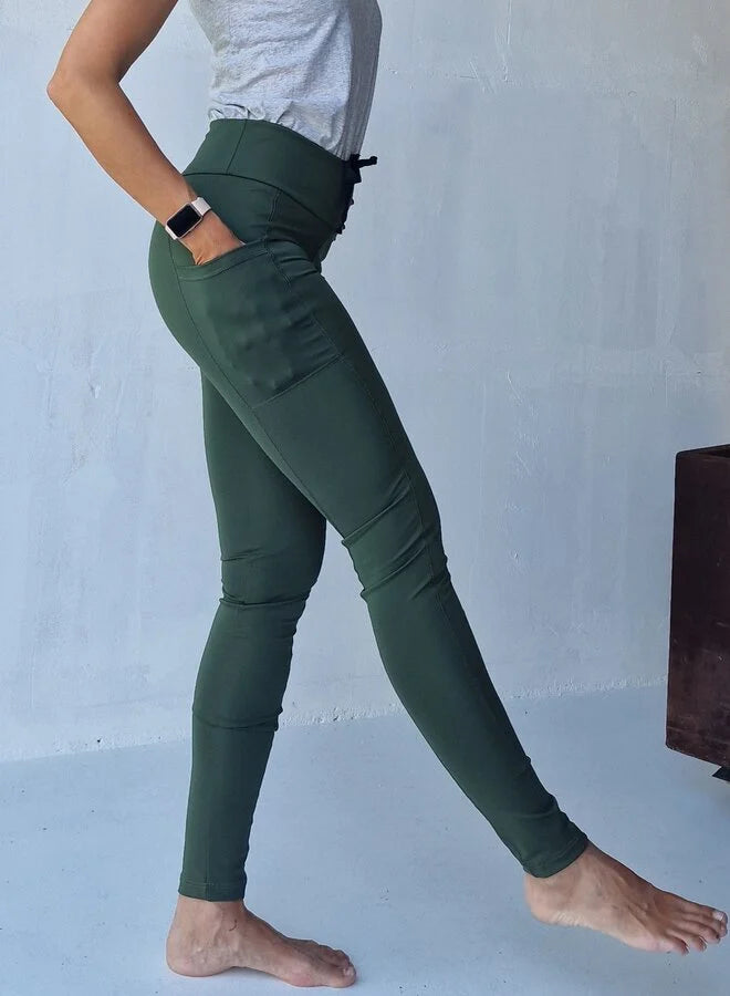 Extra lange sportlegging | steekzak & koordje | kakhi | tall | lengtemaat 34 en 36