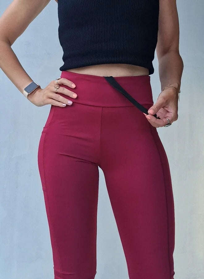 Extra lange sportlegging | steekzak & koordje | wijnrood | tall | lengtemaat 32, 34 en 36