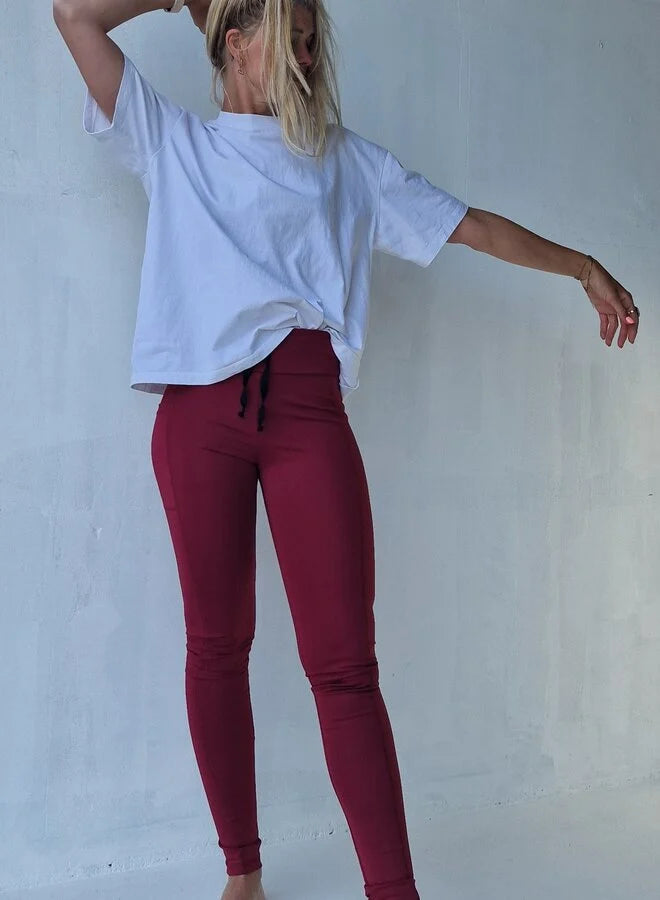 Extra lange sportlegging | steekzak & koordje | wijnrood | tall | lengtemaat 32, 34 en 36