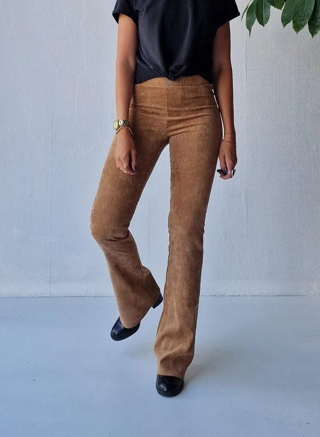 Flared pants | brown rib stripes | tall | lengtemaat 36