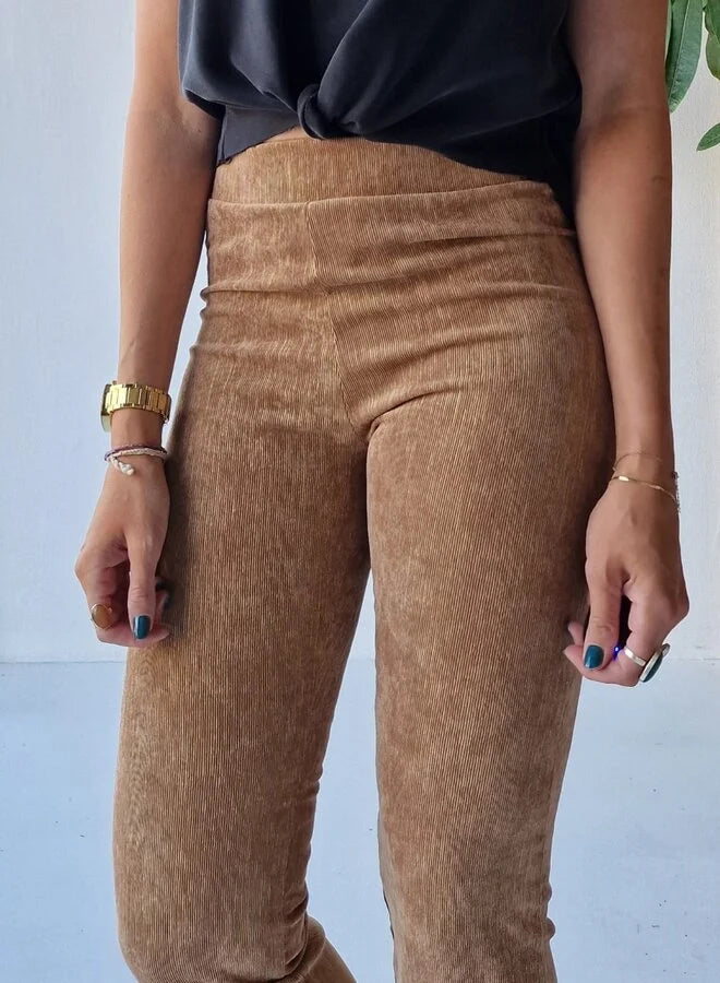 Flared pants | brown rib stripes | tall | lengtemaat 36