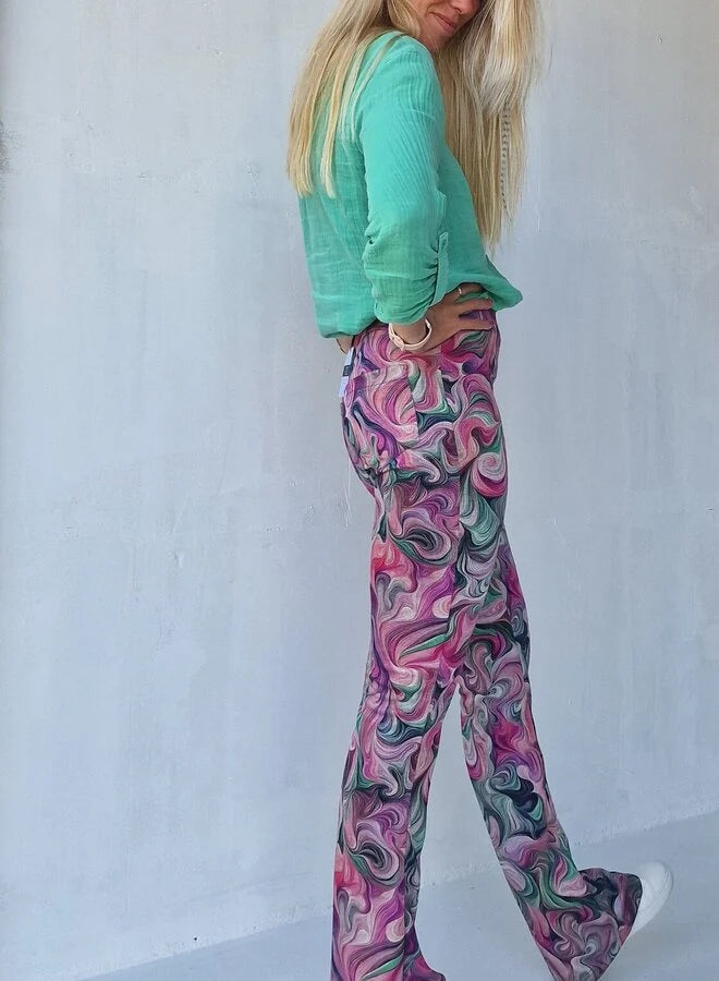 Flared pants | pink print | tall | length 36