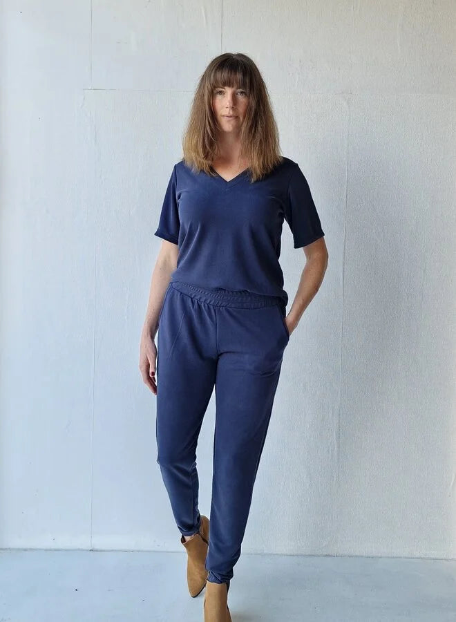 V-hals shirt Charlie | modal donkerblauw