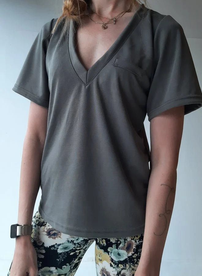 V-hals shirt Charlie | olijfgroen