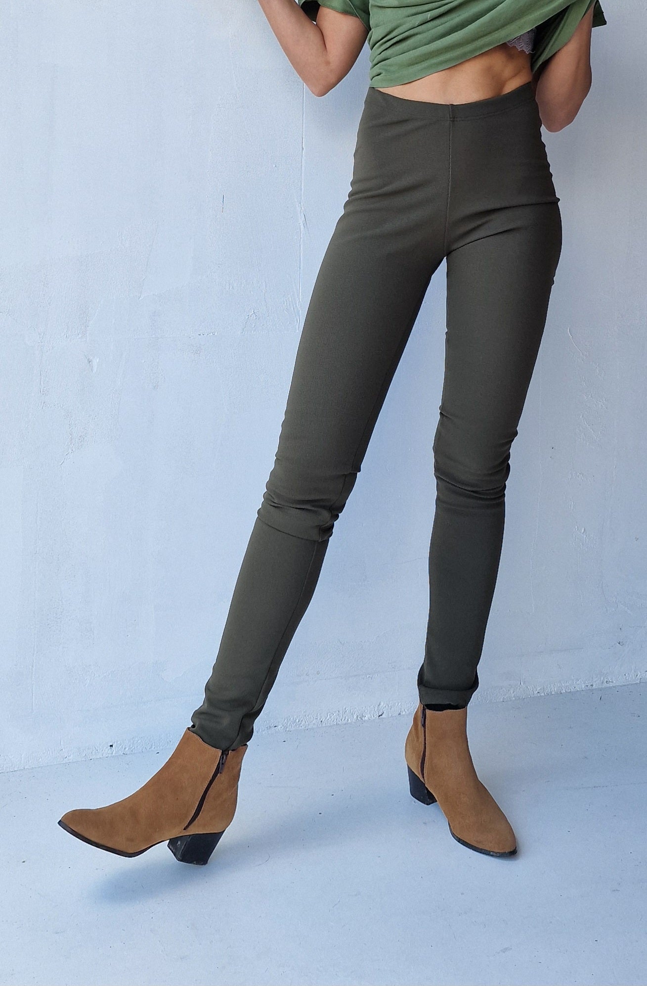Legging olijf fleece | tall | lengte 34 en 36